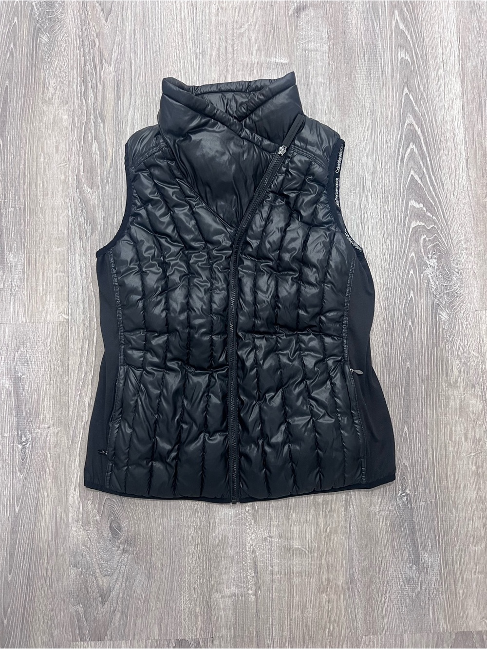 Women's Calvin Klein Black Quilted Asymmetric Zip Vest